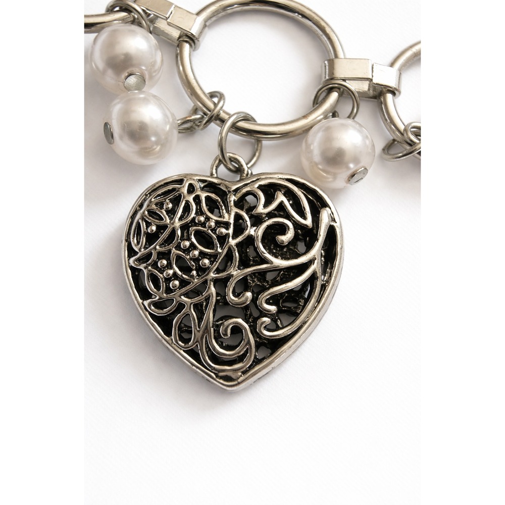 Paparazzi Very Valentine Silver Heart Necklace & Earrings Faux Pearl Beads - Picture 3 of 6